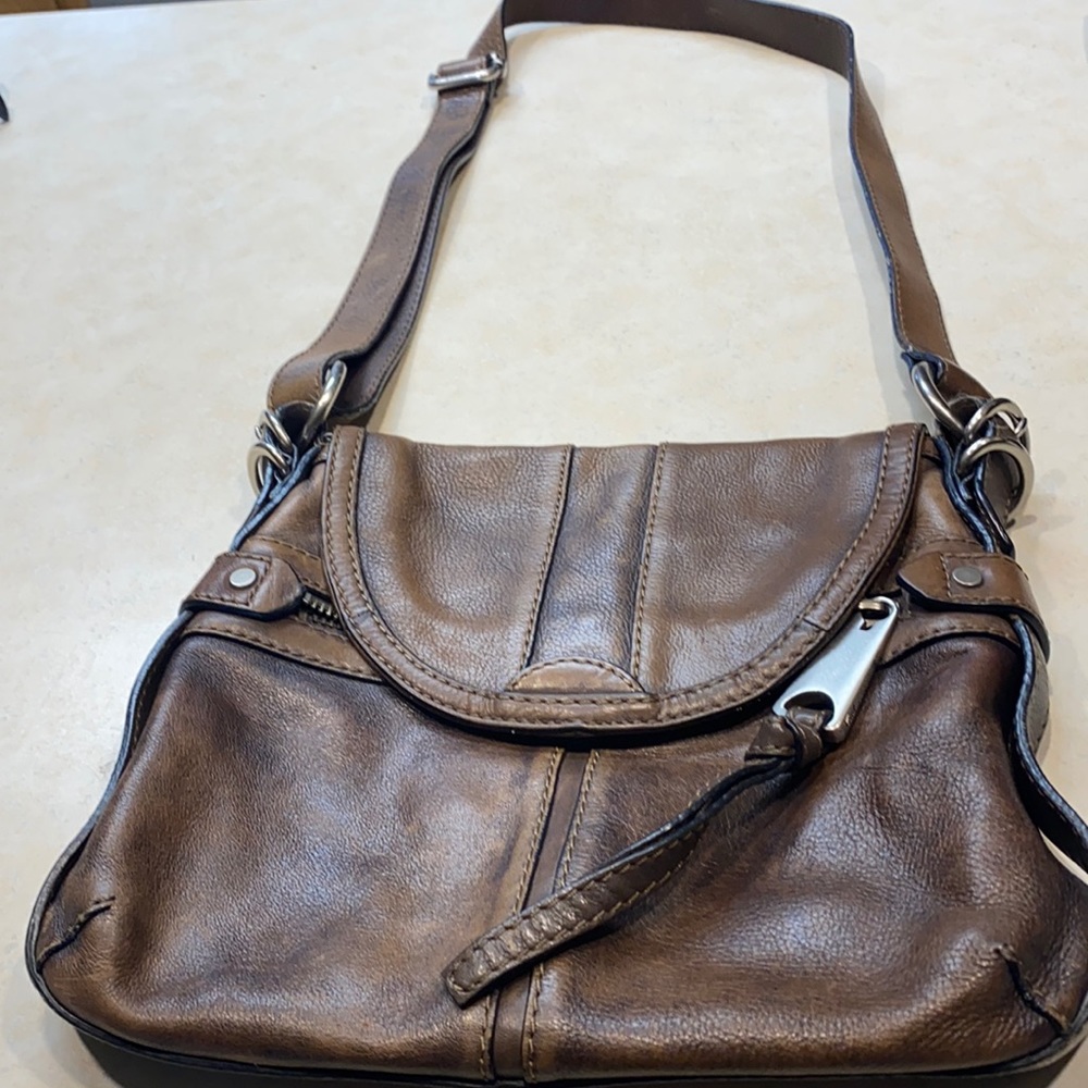 Fossil fifty four brown leather crossbody